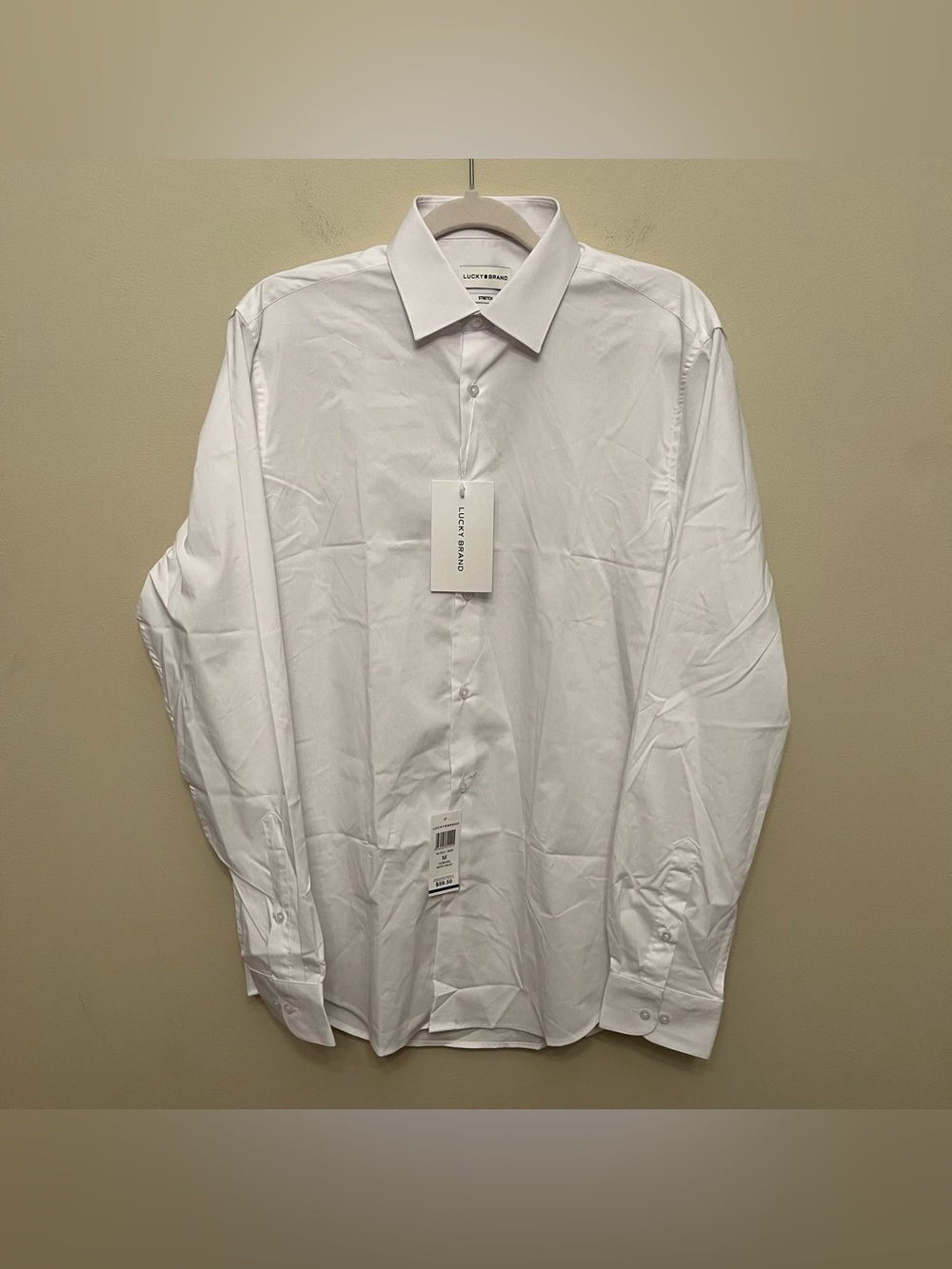 NWT Lucky Brand Stretch Long Sleeve Button Down Men's Size Medium Solid White